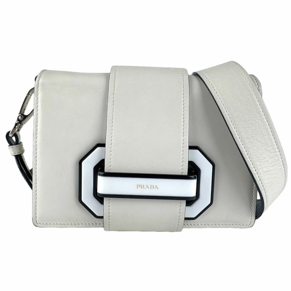 Prada off white leather Plex Ribbon shoulder bag resin clasp logo